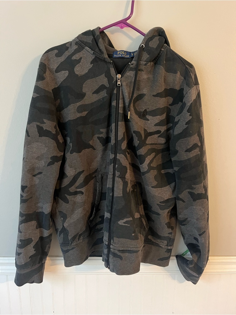 Polo by Ralph Lauren Men's Gray & Black Camouflage Zip Hoodie
